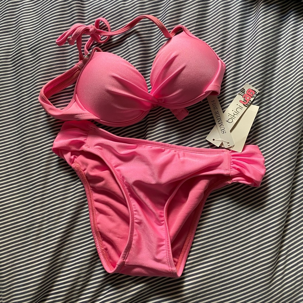 Bikini Lab pink padded bikini top + NWT bottom